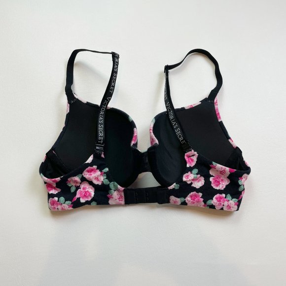 NWOT Victoria's Secret Bra 32B T-Shirt Push-Up Full Coverage Black Floral - Picture 3 of 8